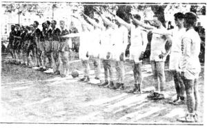Traveling LDS Basketball Team gives Germany the Nazi Salute. Deseret News, Jan. 25, 1936.